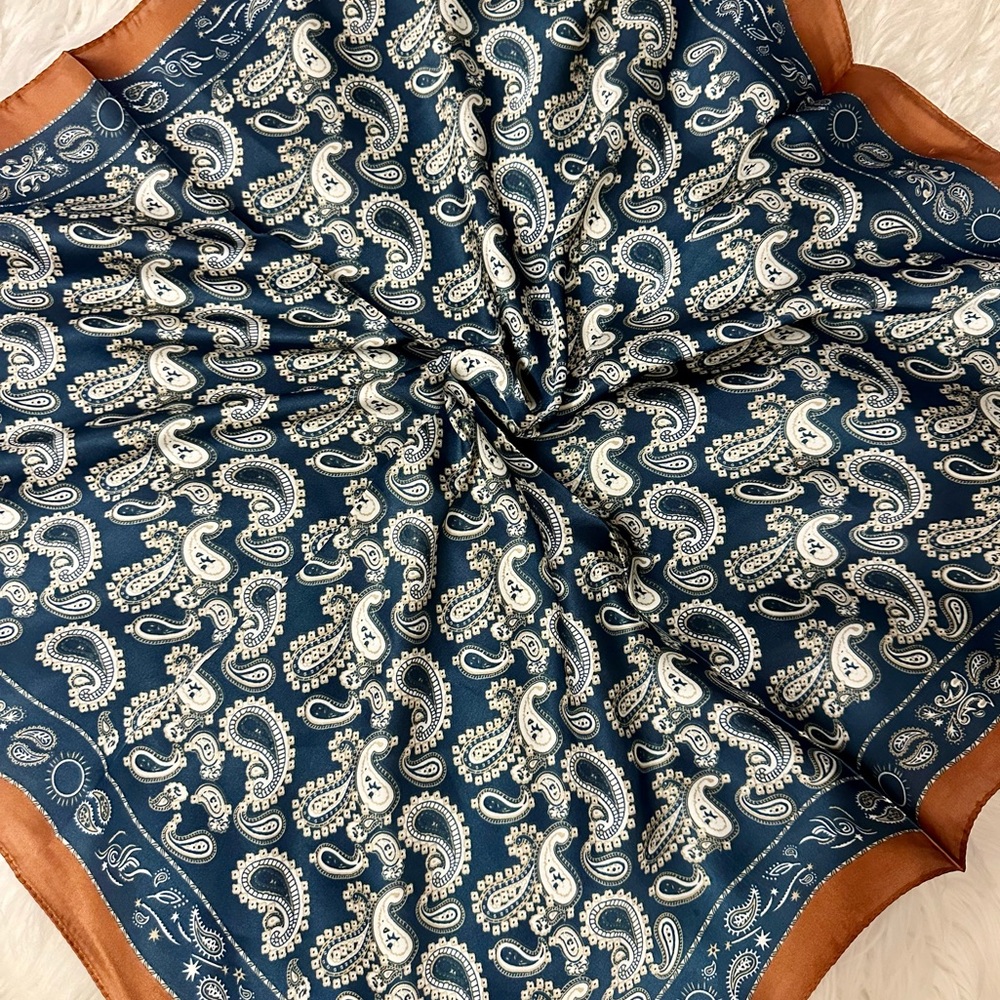NWOT Satin Scarf- Rich Blue & Rust Paisley - Picture 3 of 3